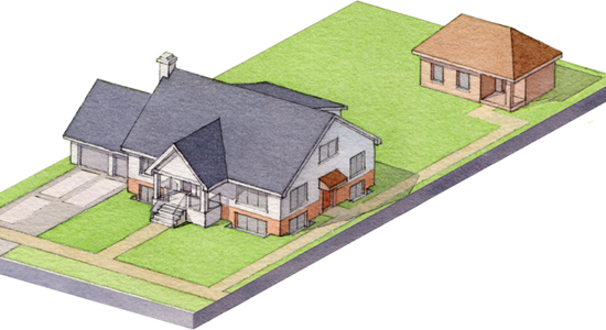 3D illustration of two dwellings on a single piece of property